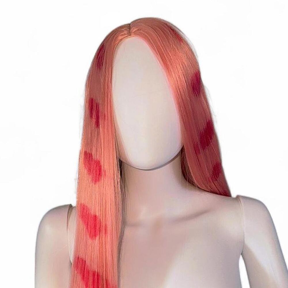 Pastel Pink Straight Long Synthetic Hair Wig Hot Pink Hearts Kawaii Glam 26"